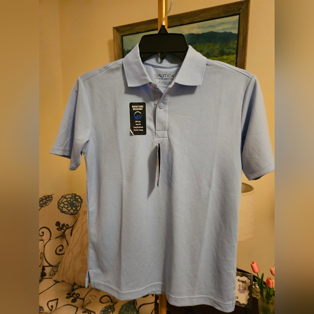 Nautica Boy's Sky Blue Polo Shirt Sz 10/12 Husky